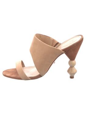 SCHUTZ Beige Suede Sculptural Heel Mules